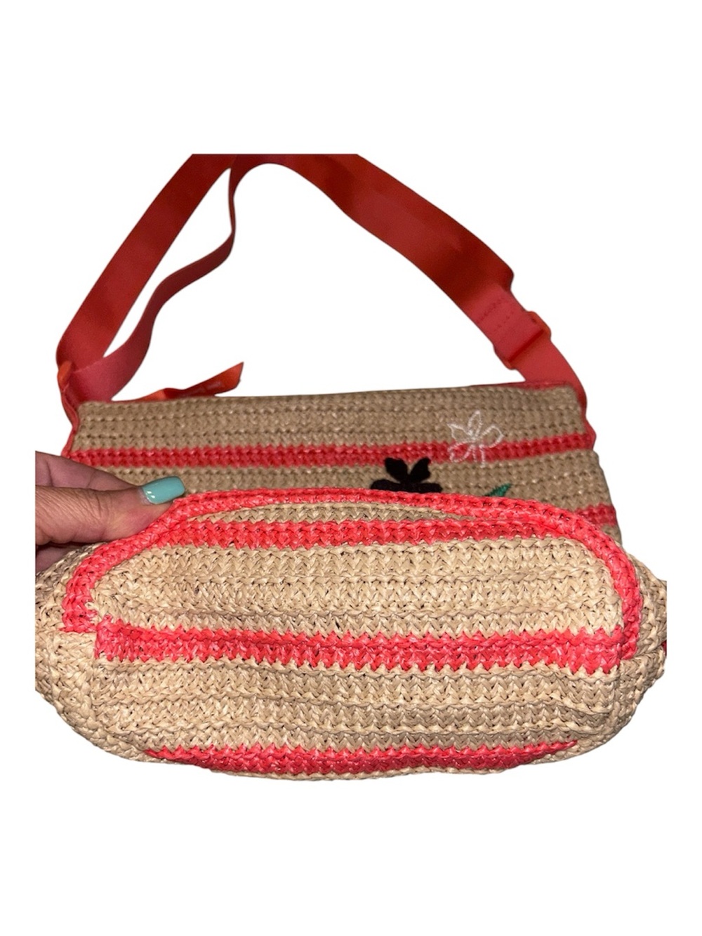 Vera Bradley Straw Crossbody- Rain Forest Lily Coral - Picture 3 of 8